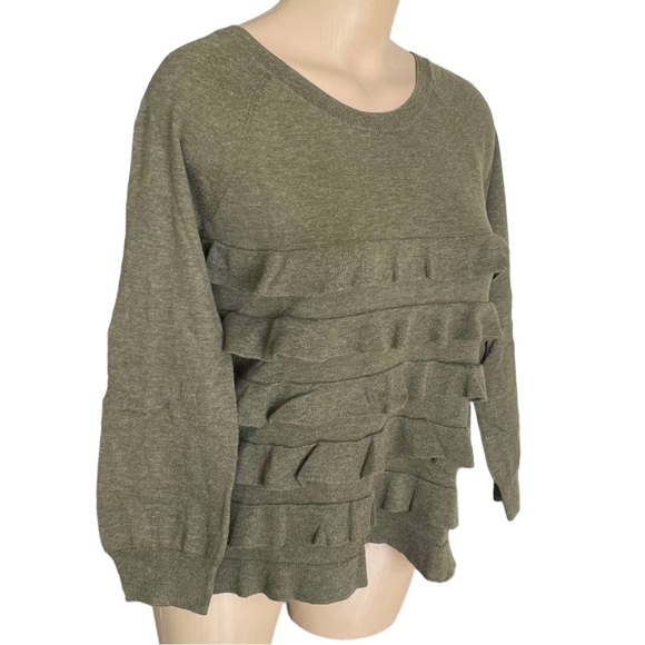 J. CREW Sweater Crew Neck Ruffled Tiers Cotton Wool Knit Olive Green Small - Picture 3 of 15